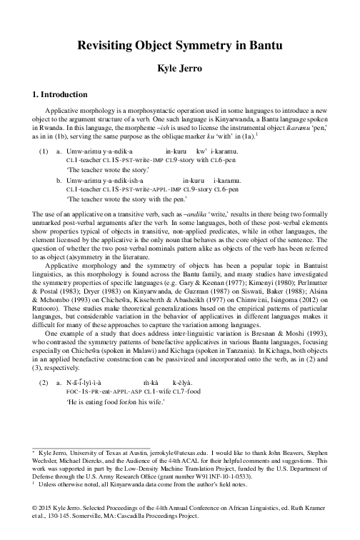 (PDF) Revisiting Object Symmetry in Bantu