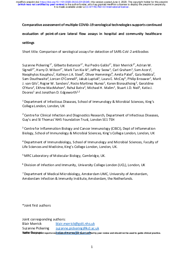 (PDF) Comparative assessment of multiple COVID-19 serological ...
