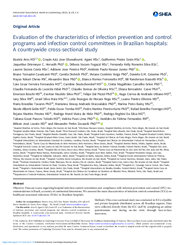 (PDF) Evaluation of the characteristics of infection prevention and ...
