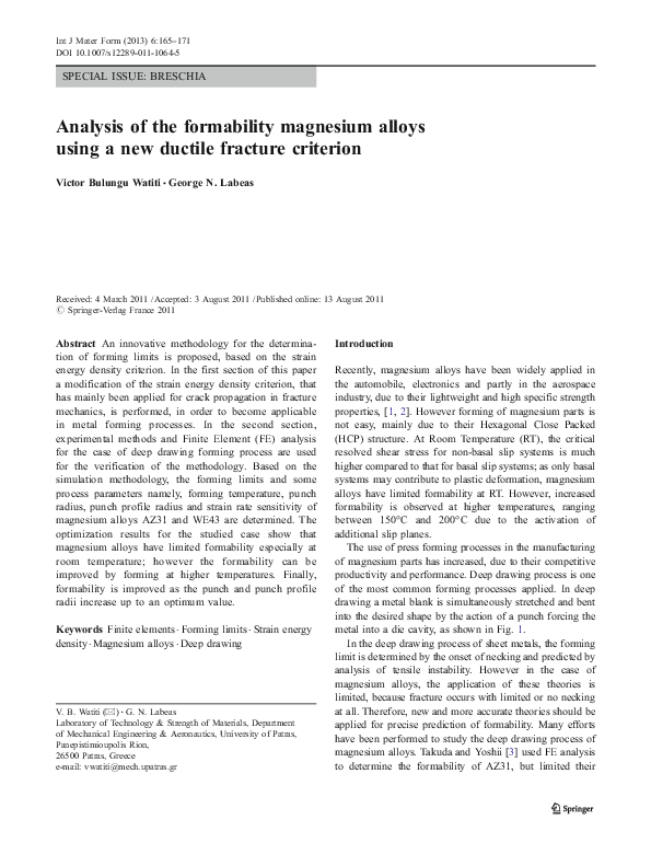 (PDF) Analysis of the formability magnesium alloys using a new ductile ...