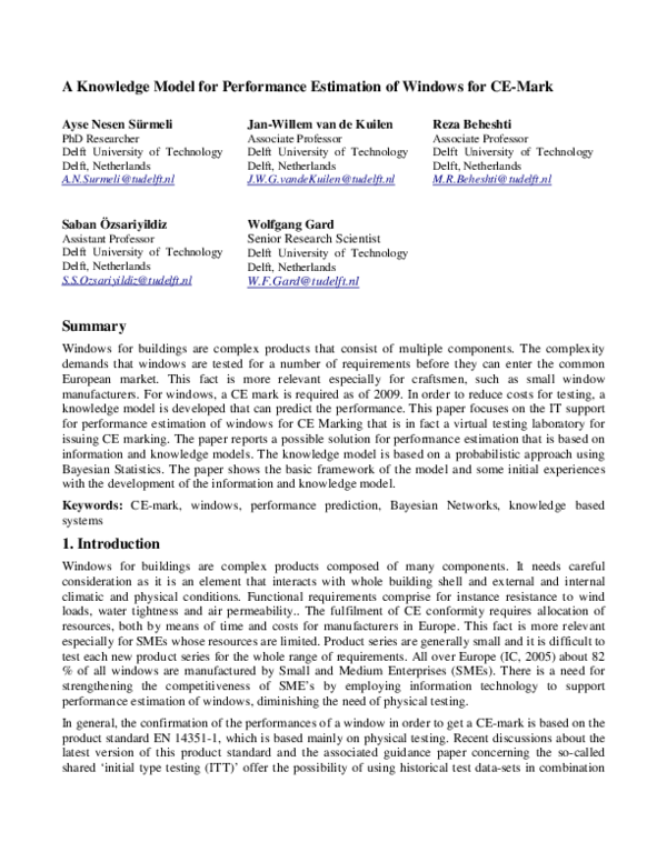 (PDF) A Knowledge Model for Performance Estimation of Windows for CE-Mark