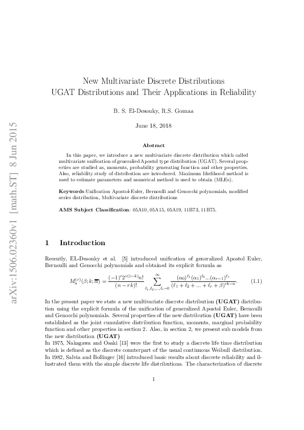(PDF) New Multivariate Discrete Distributions UGAT Distributions and ...