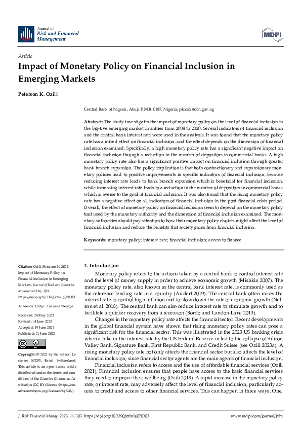 (PDF) Impact of Monetary Policy on Financial Inclusion in Emerging Markets