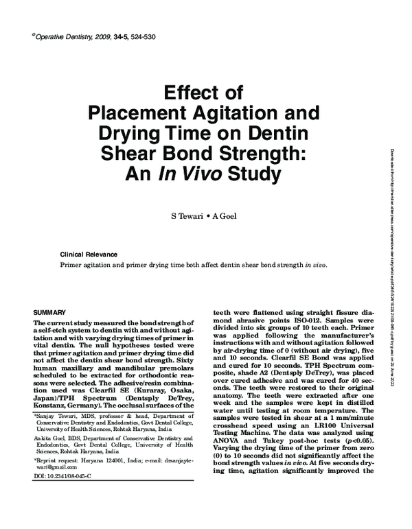 (PDF) Effect of Placement Agitation and Drying Time on Dentin Shear ...
