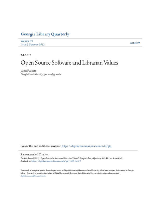 (PDF) Open Source Software and Librarian Values