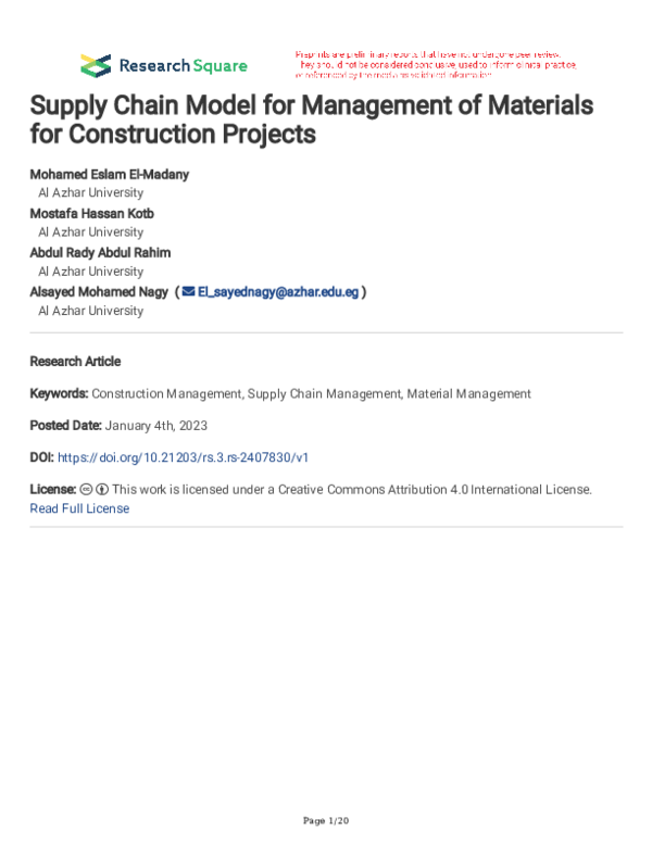 (PDF) Supply Chain Model for Management of Materials for Construction ...