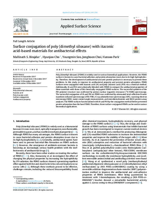 (PDF) Surface conjugation of poly (dimethyl siloxane) with itaconic ...