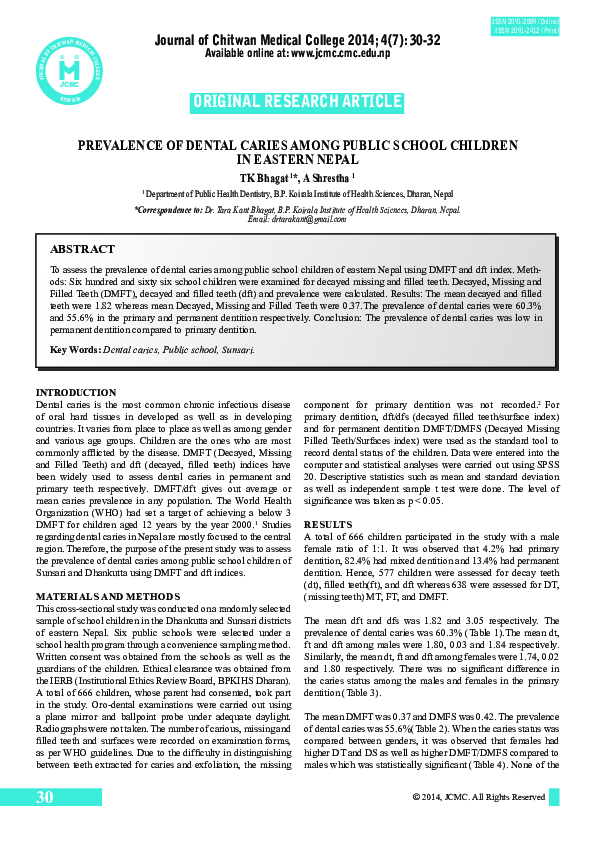 (PDF) Prevalence of dental caries among public school children in the ...