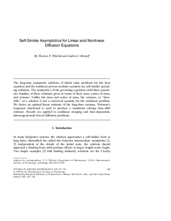 (PDF) Self-similar Asymptotics for Linear and Nonlinear Diffusion Equations