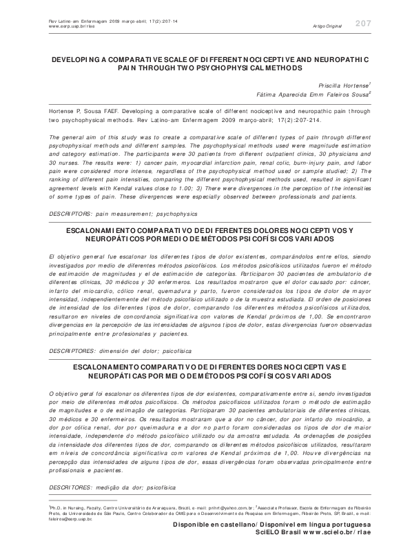 (PDF) Developing a comparative scale of different nociceptive and ...