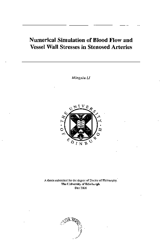 (PDF) Numerical simulation of blood flow and vessel wall stresses in ...