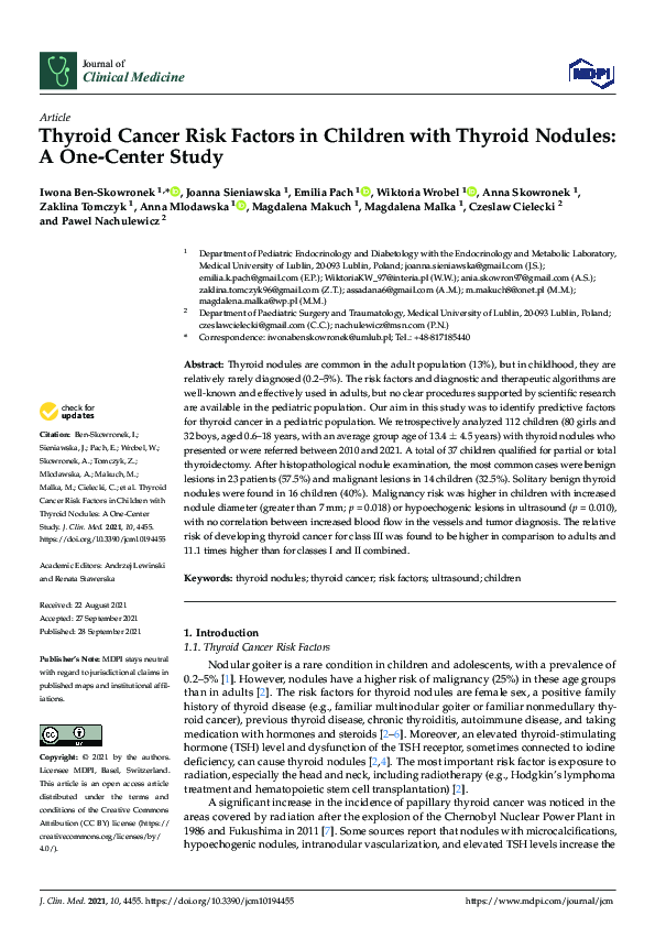 (PDF) Thyroid Cancer Risk Factors in Children with Thyroid Nodules: A ...