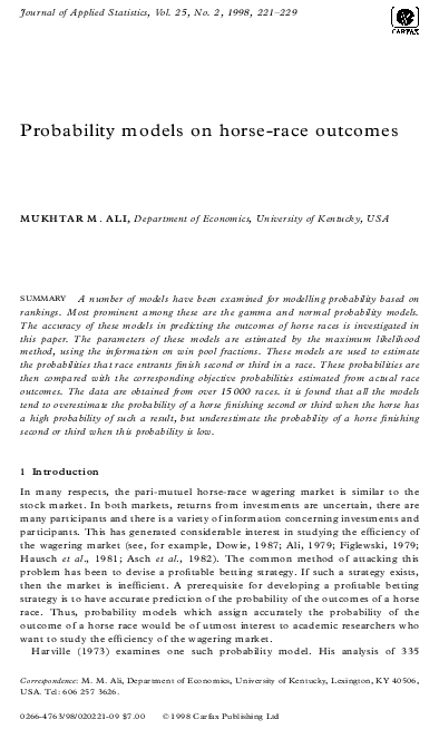 (PDF) Probability models on horse-race outcomes