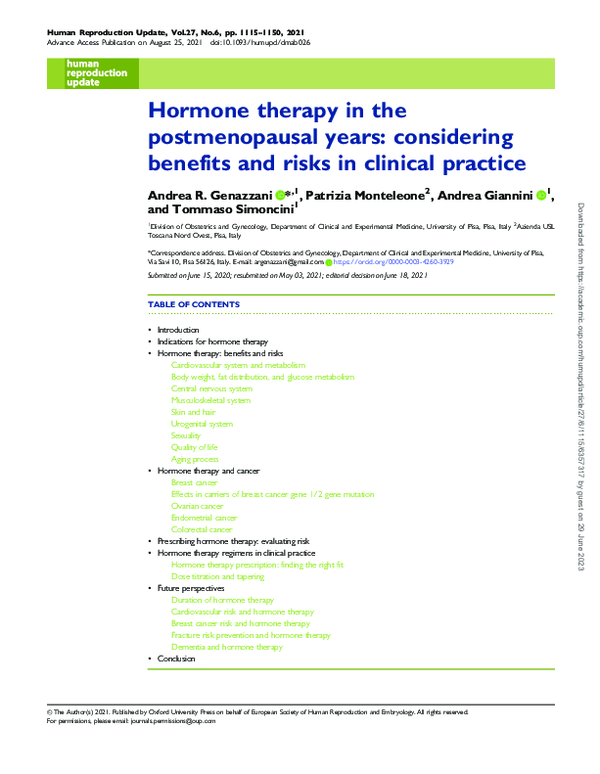 (PDF) Hormone therapy in the postmenopausal years: considering benefits ...