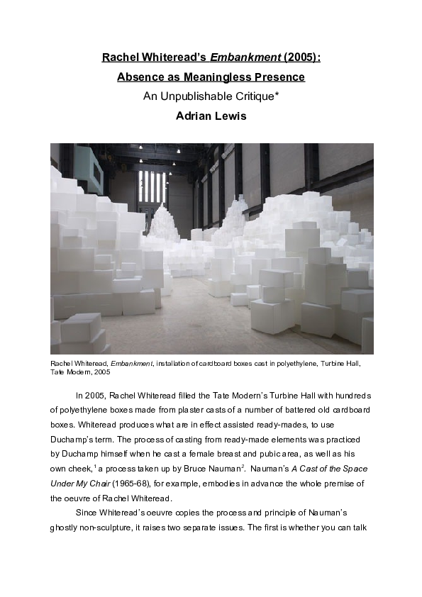 DOC) Rachel Whiteread's Embankment: An Unpublishable Critique