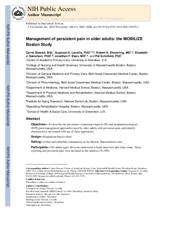 (PDF) Management of Persistent Pain in Older Adults: The MOBILIZE ...