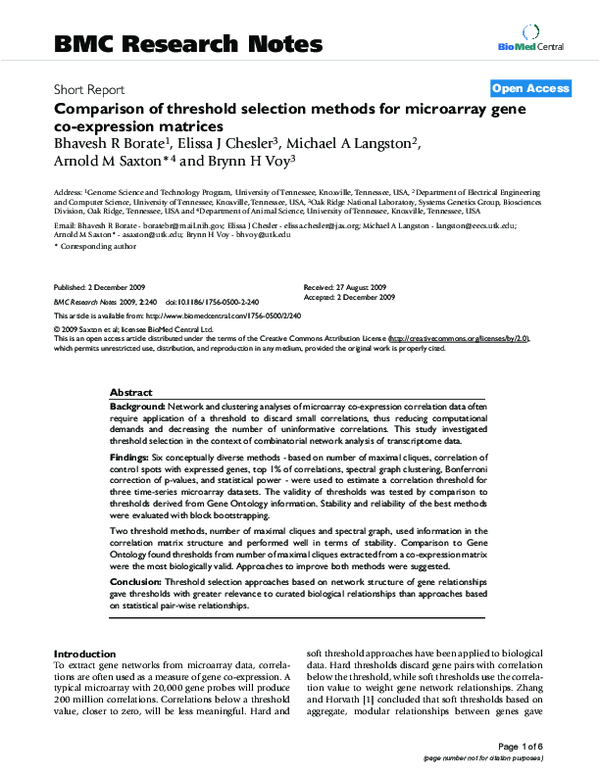 (PDF) Comparison of threshold selection methods for microarray gene co ...