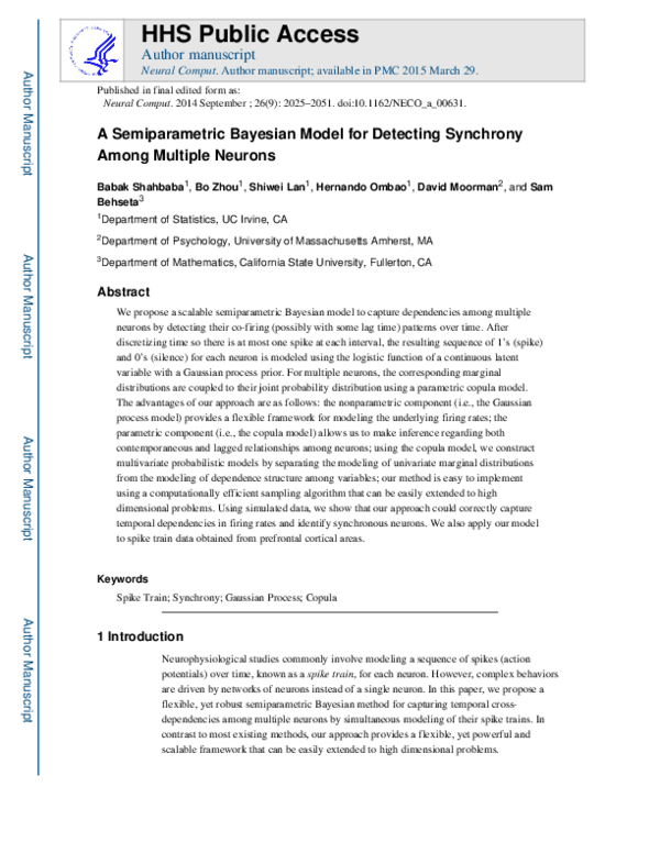 (PDF) A Semiparametric Bayesian Model for Detecting Synchrony Among ...