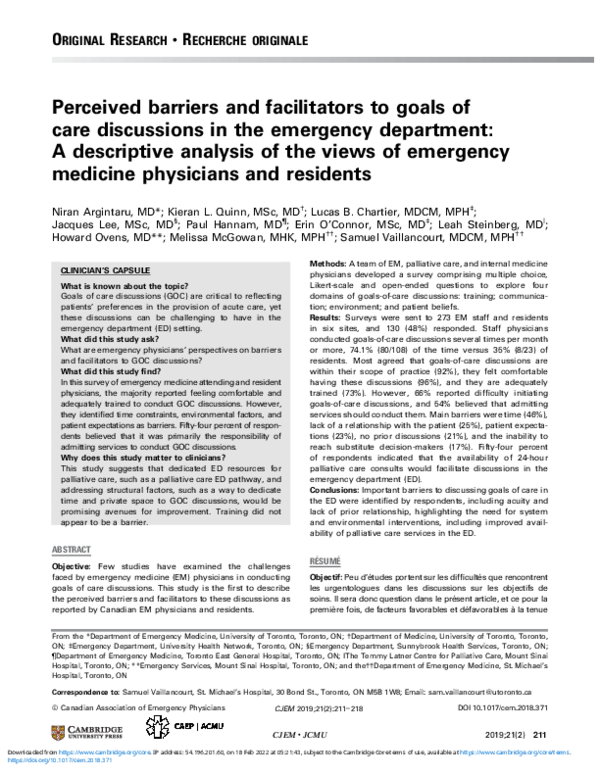 (PDF) Perceived barriers and facilitators to goals of care discussions ...