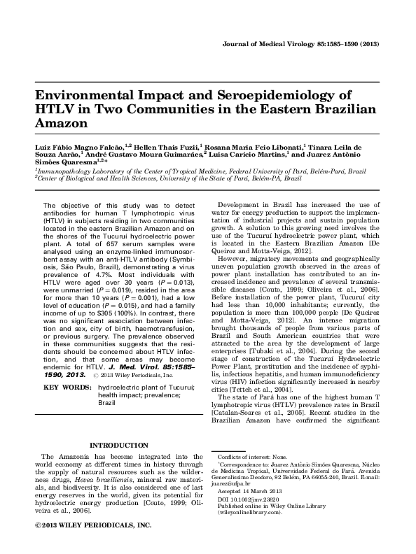(PDF) Environmental impact and seroepidemiology of HTLV in two ...