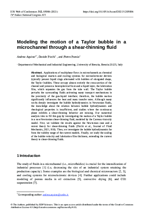 (PDF) Modeling the motion of a Taylor bubble in a microchannel through ...