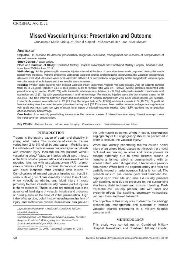 (PDF) Missed vascular injuries: presentation and outcome