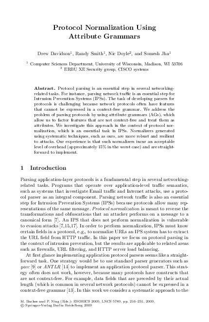 Protocol Normalization Using Attribute Grammars