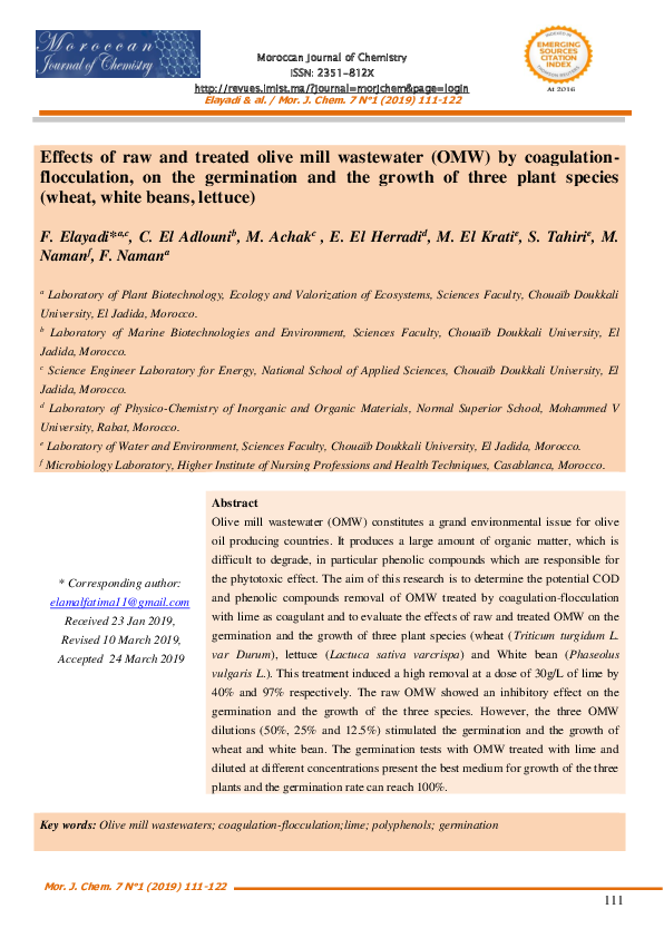 (PDF) Effects of raw and treated olive mill wastewater (OMW) by ...