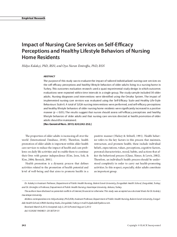 (PDF) Impact of Nursing Care Services on Self-Efficacy Perceptions and ...