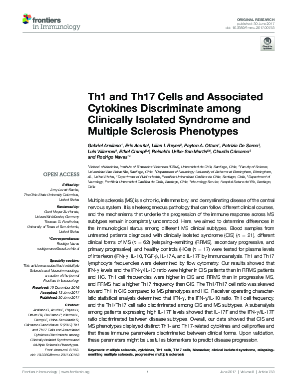 (PDF) Th1 and Th17 Cells and Associated Cytokines Discriminate among ...