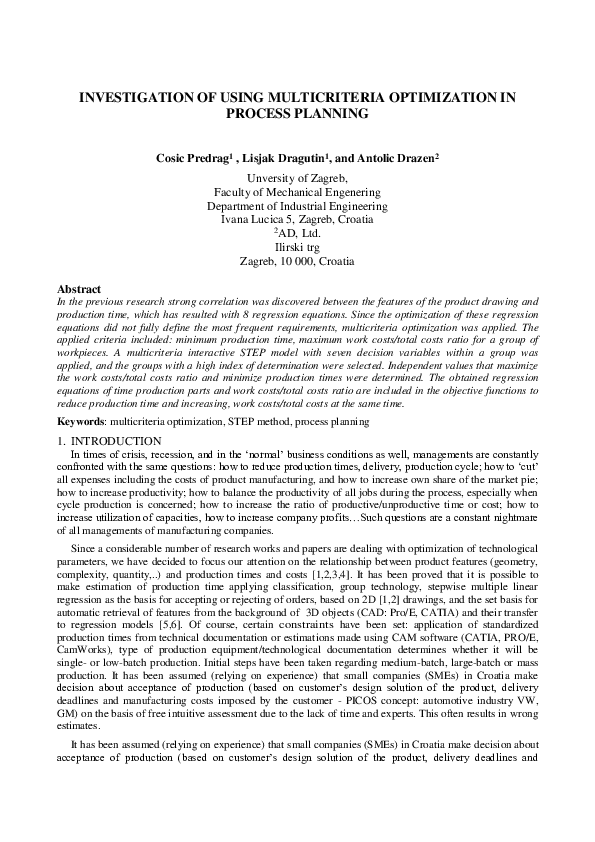 (PDF) Investigation of Using Multicriteria Optimization in Process Planning
