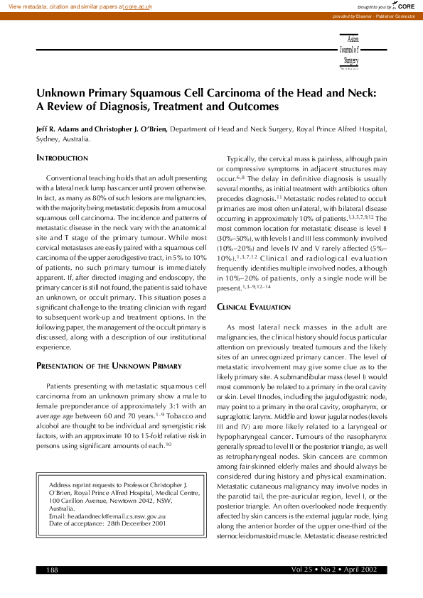 (PDF) Unknown Primary Squamous Cell Carcinoma of the Head and Neck: A ...