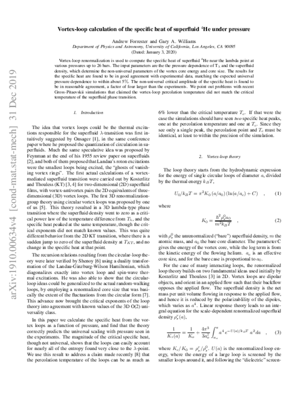 (PDF) Vortex-loop calculation of the specific heat of superfluid He4 ...