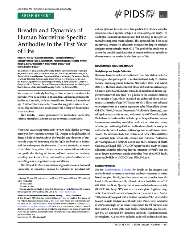 Breadth and Dynamics of Human Norovirus-Specific Antibodies in the First Year of Life