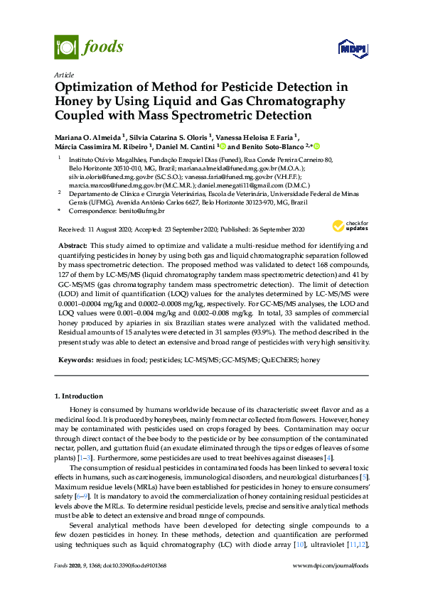 Optimization of Method for Pesticide Detection in Honey by Using Liquid and Gas Chromatography Coupled with Mass Spectrometric Detection