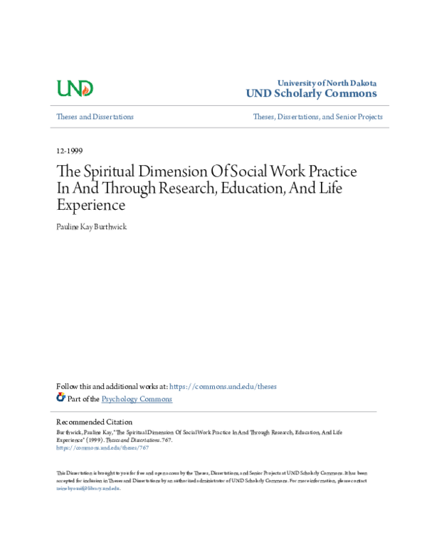 (PDF) The Spiritual Dimension Of Social Work Practice In And Through ...