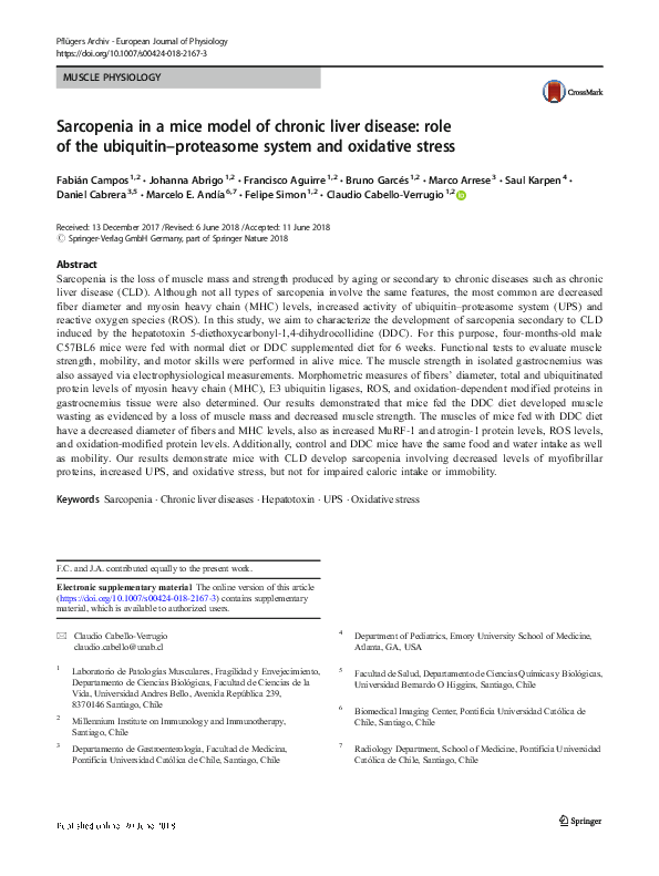 (PDF) Sarcopenia in a mice model of chronic liver disease: role of the ...