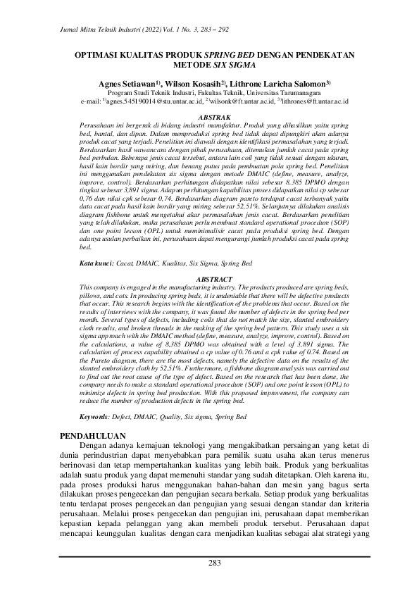 (PDF) Optimasi Kualitas Produk Spring Bed Dengan Pendekatan Metode Six ...