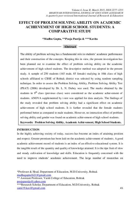 (PDF) Effect of Prolem Solving Ability on Academic Achievement of High ...