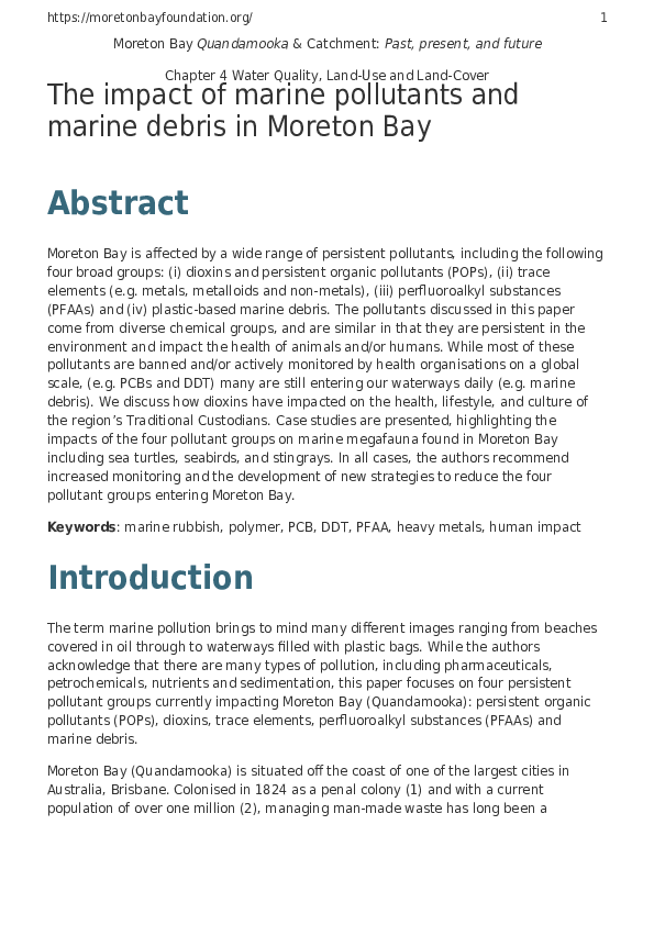 (PDF) The impact of marine pollutants and marine debris in Moreton Bay