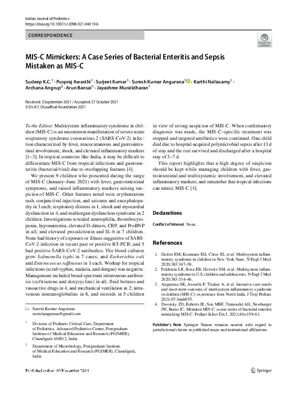 (PDF) MIS-C Mimickers: A Case Series of Bacterial Enteritis and Sepsis ...