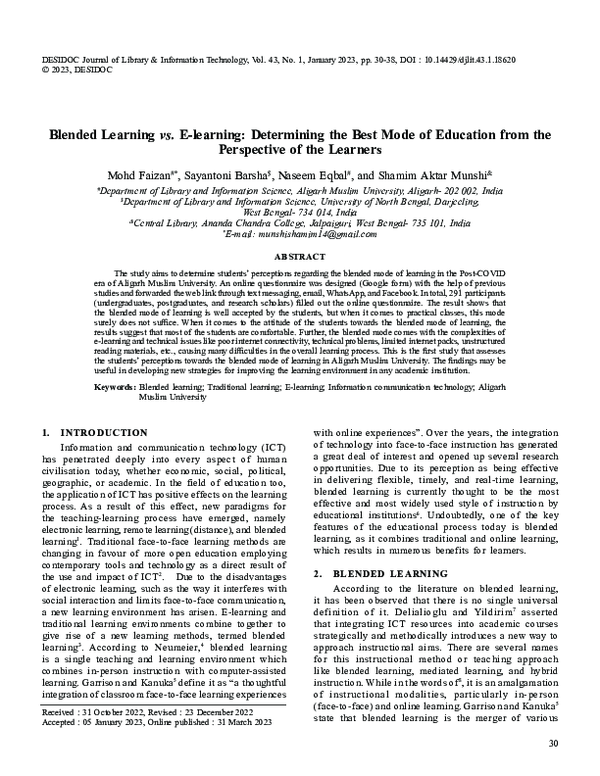 (PDF) Blended Learning vs E learning Determining the Best Mode of ...