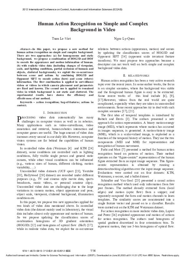(PDF) Human action recognition on simple and complex background in