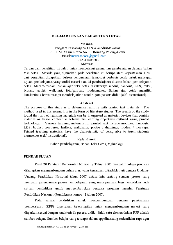 (DOC) BELAJAR DENGAN BAHAN TEKS CETAK Masnah Program Pascasarjana UIN ...