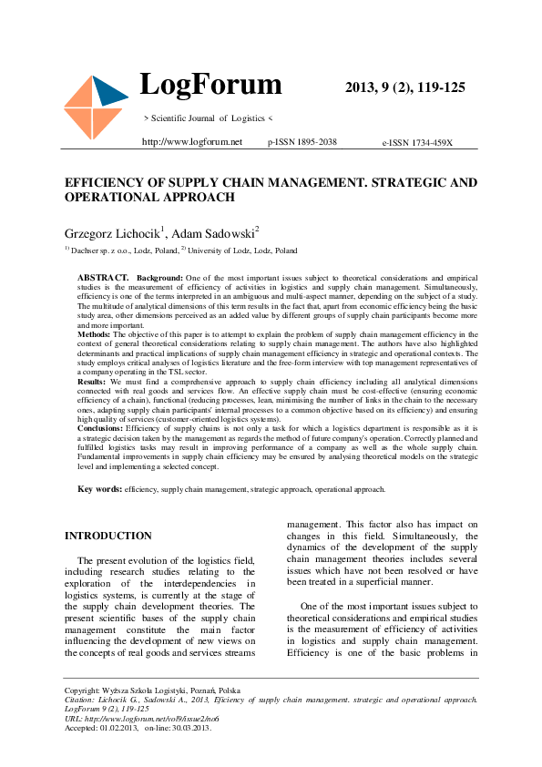 (PDF) Efficiency of supply chain management. Strategic and operational ...