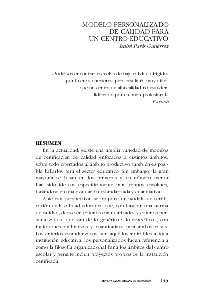 (PDF) Modelo Personalizado De Calidad Para Un Centro Educativo