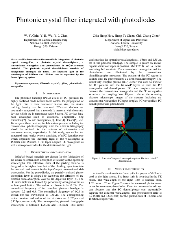 (PDF) Photonic Crystal Filter Integrated with Photodiodes