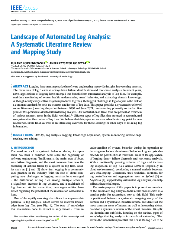 a systematic literature review on automated log abstraction techniques paper cover thumbnail