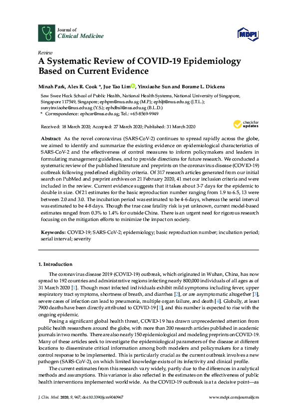 (PDF) A Systematic Review of COVID-19 Epidemiology Based on Current ...