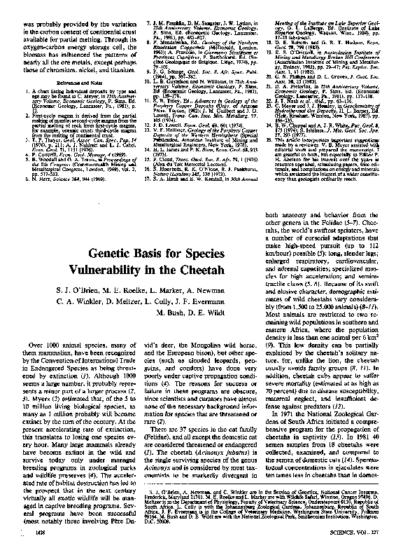 (PDF) Genetic Basis for Species Vulnerability in the Cheetah